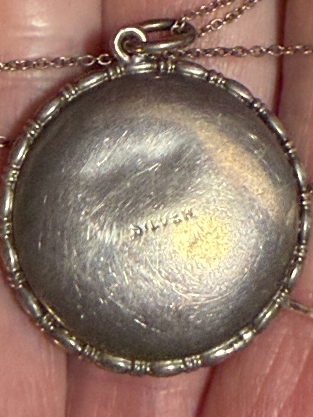 Antique Sterling Silver Morpho Butterfly Wing Round Pendant Necklace - Picture 5 of 10